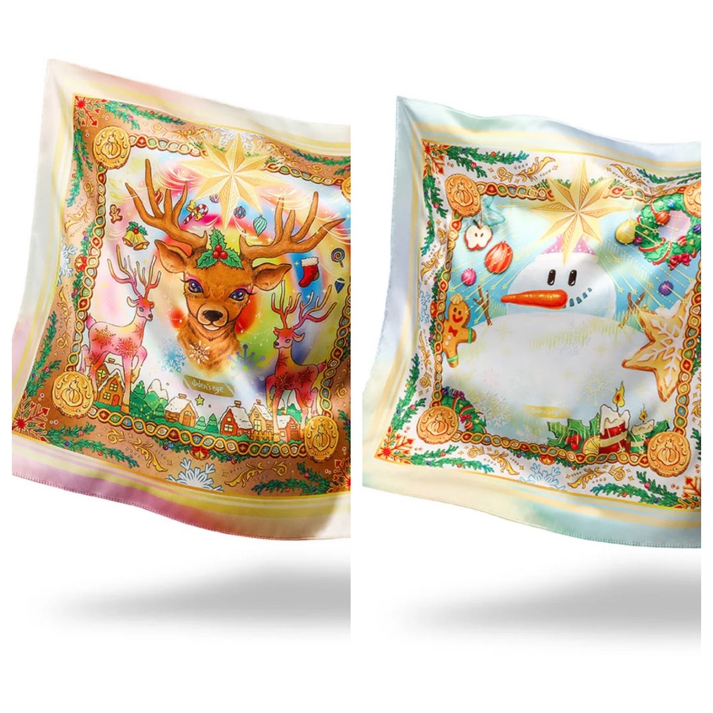 Oden’s Eye Hey Reindeer & Snow Dream Silky Scarves NWT Holiday Prints
